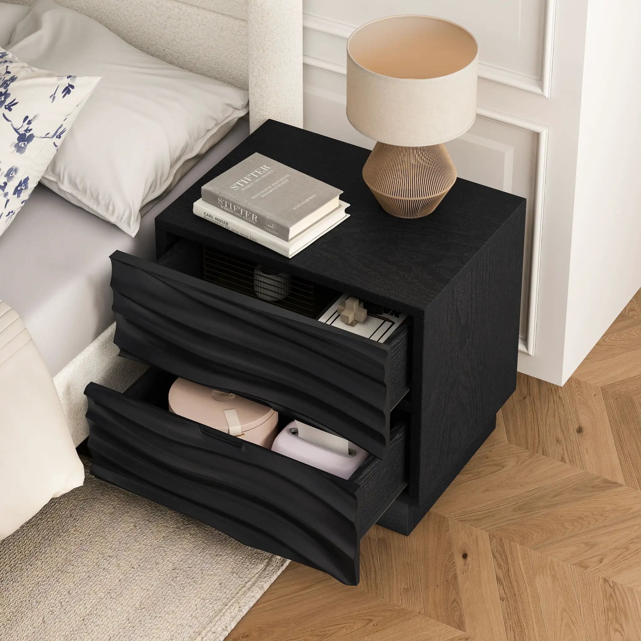 Nightstands, Bedside Table With 2 Drawers (Set of 2) - Black by HouseOfZazla