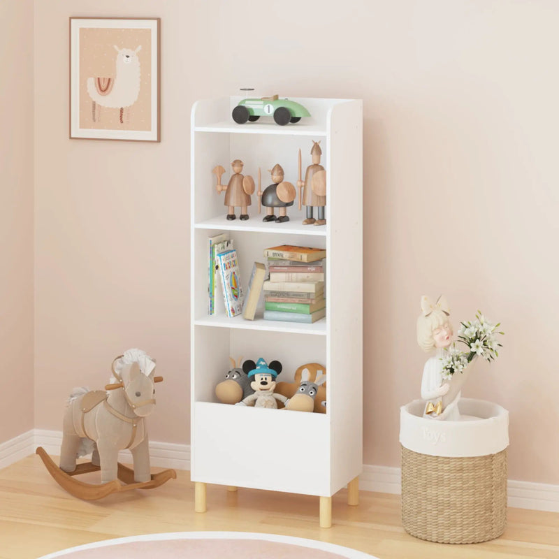4 Tier Bookcase, Book Display With Safety Restraint, Storage Cabinet For Playroom - White by Unique Piece Furniture