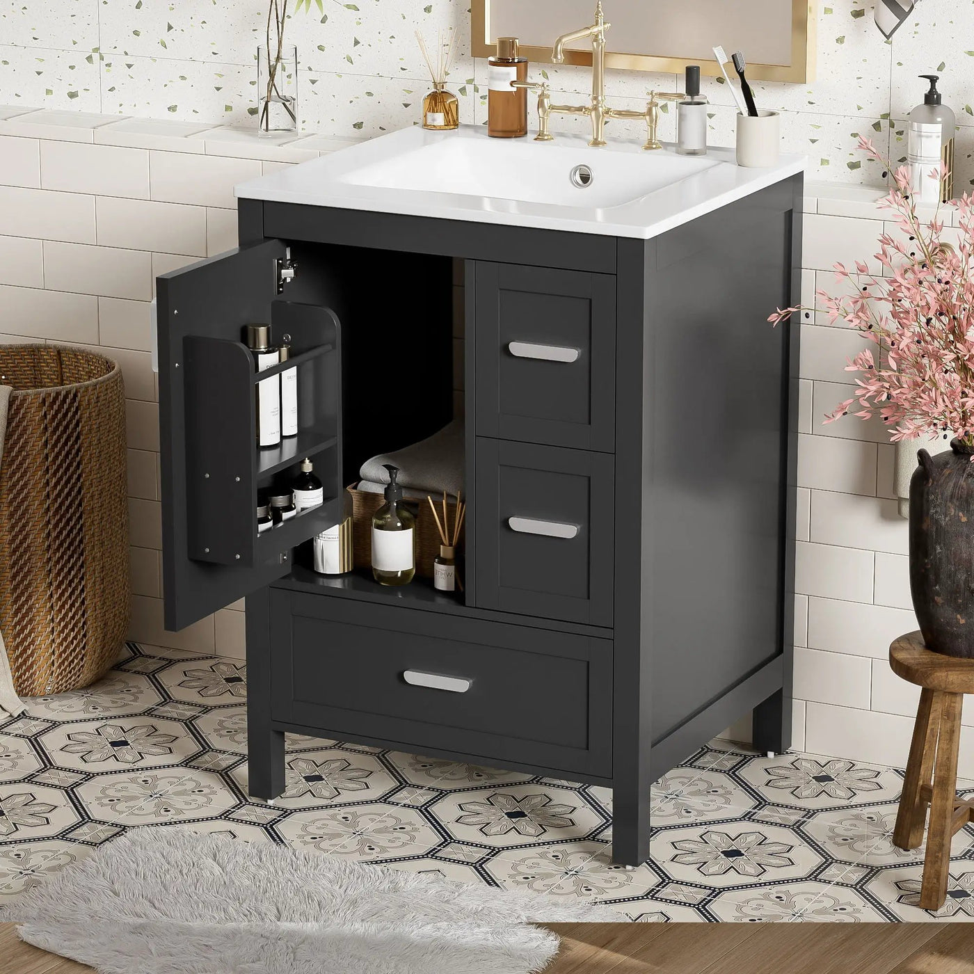 Bathroom Vanity With Sink, Soft-Close Doors, Double-Layer Shelf And 3 Drawers by HouseOfZazla