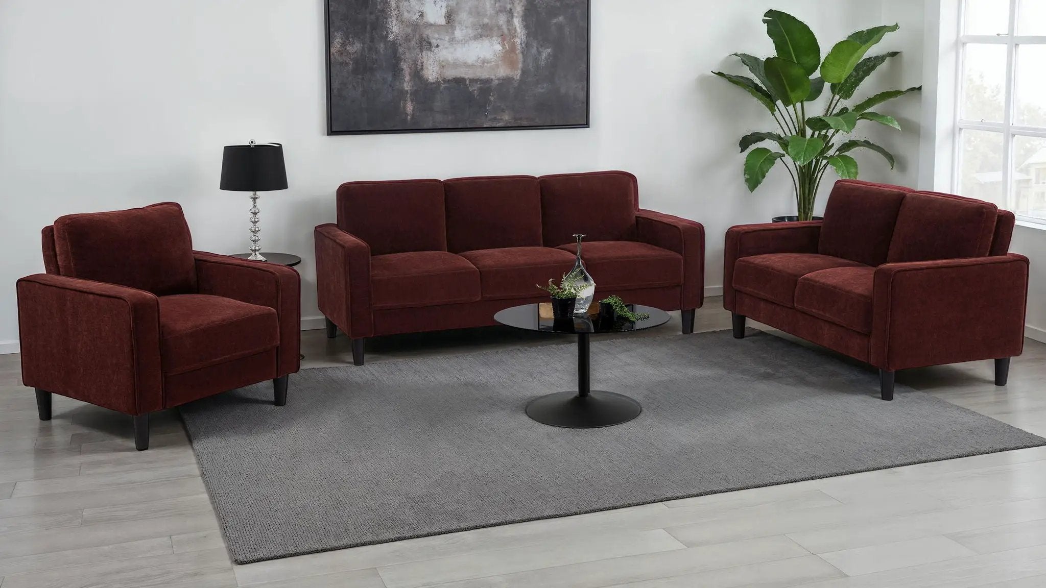 Ruth 3-piece Fabric Upholstered Track Arm Sofa Rust Red by Unique Piece Furniture
