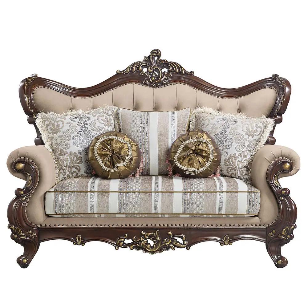 Ragnar - Loveseat With 5 Pillows - Light Brown Linen & Cherry by Unique Piece Furniture