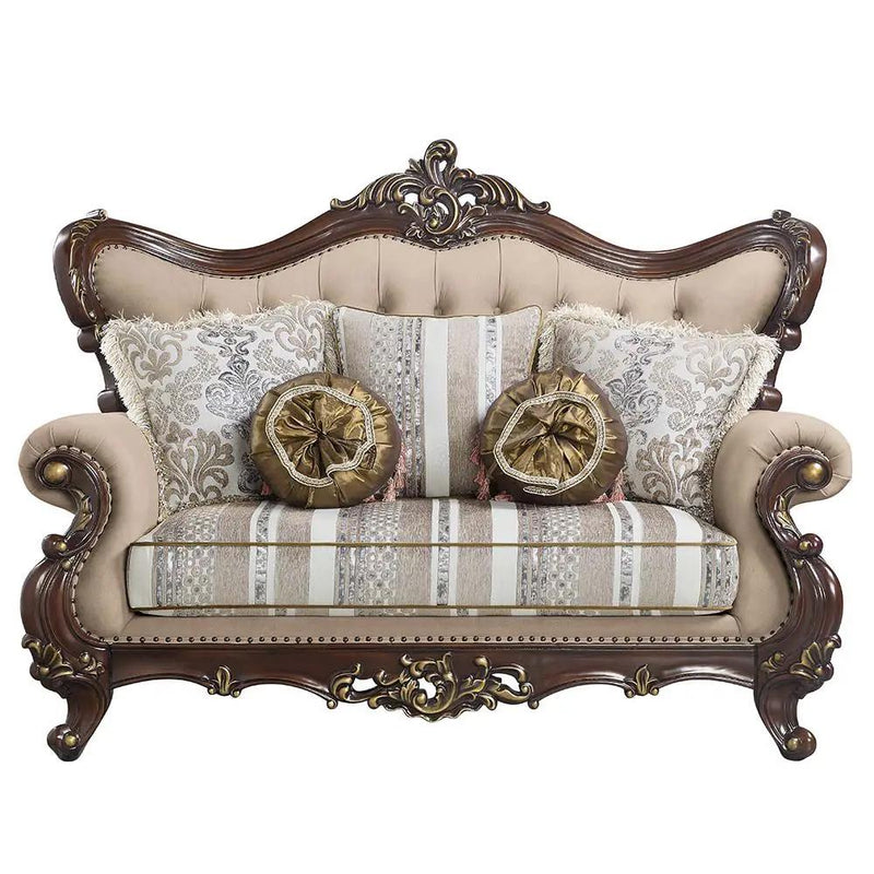 Ragnar - Loveseat With 5 Pillows - Light Brown Linen & Cherry by Unique Piece Furniture