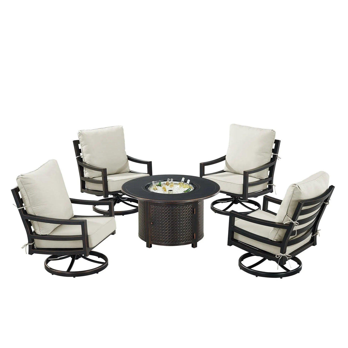 Black Aluminum Fire Table Set with Four Club Chairs by Sharicks