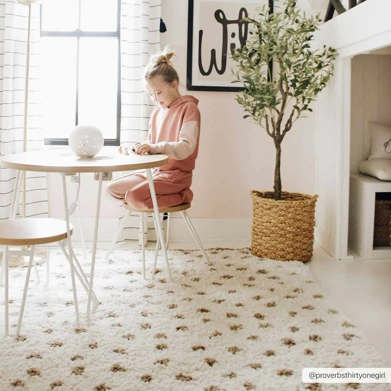 Chaia Dotted Cream & Brown Plush Rug by Boutique Rugs