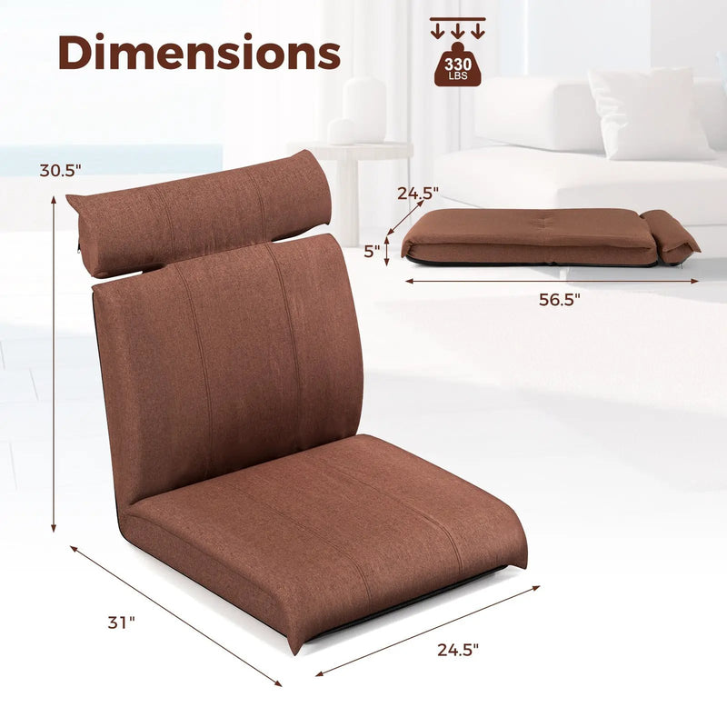 Folding Floor Chair with 14-Position Adjustable Backrest by DirectDeals