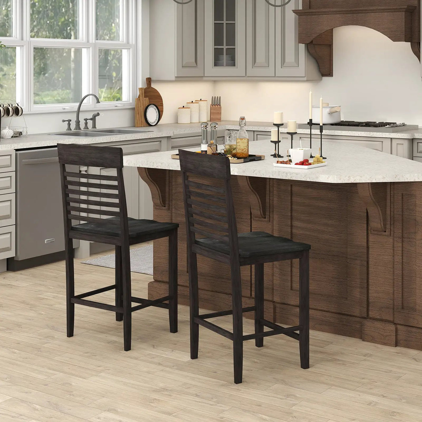 Dining Chair Set of 2 with Footrests and Solid Wood Frame by DirectDeals