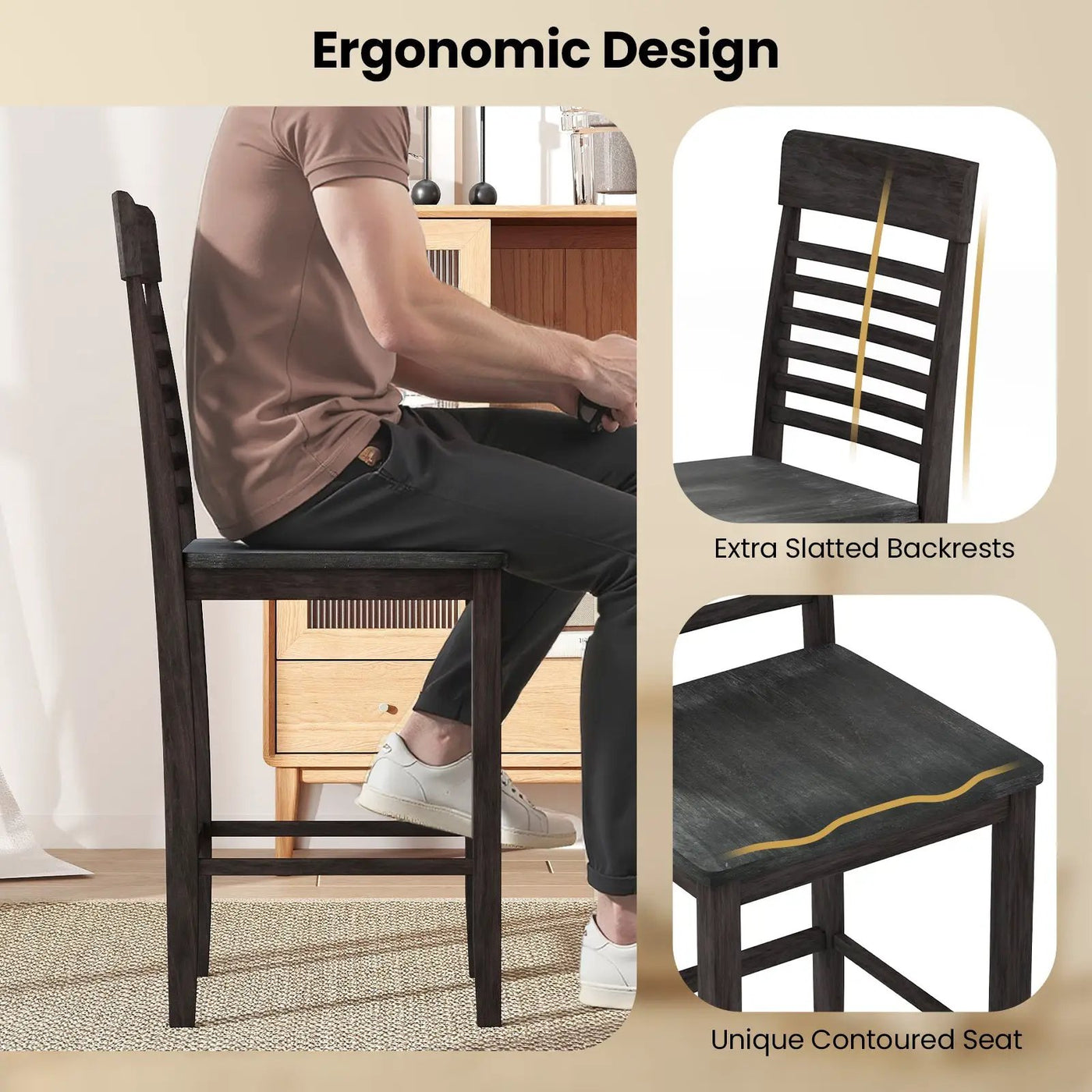 Dining Chair Set of 2 with Footrests and Solid Wood Frame by DirectDeals