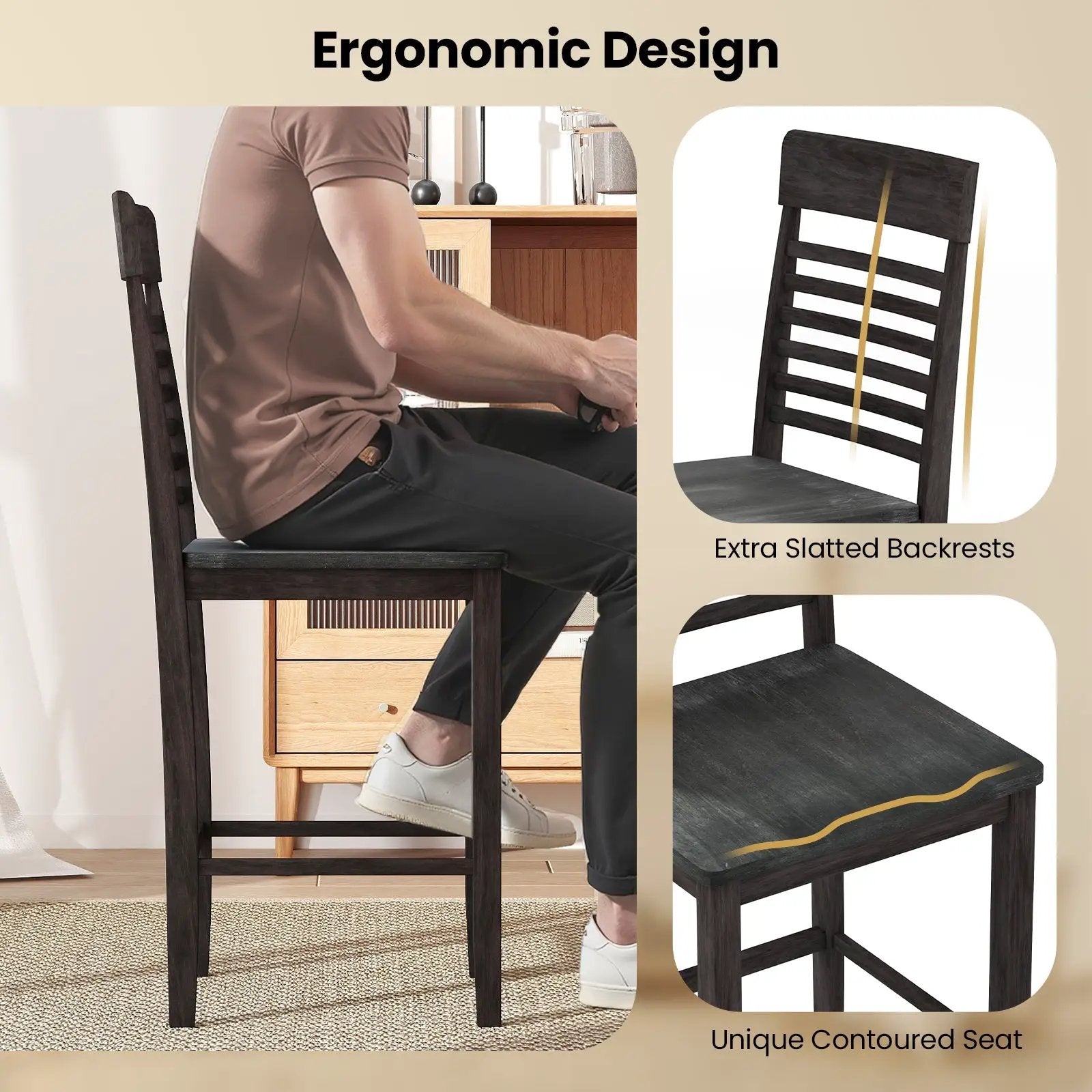 Dining Chair Set of 2 with Footrests and Solid Wood Frame by DirectDeals