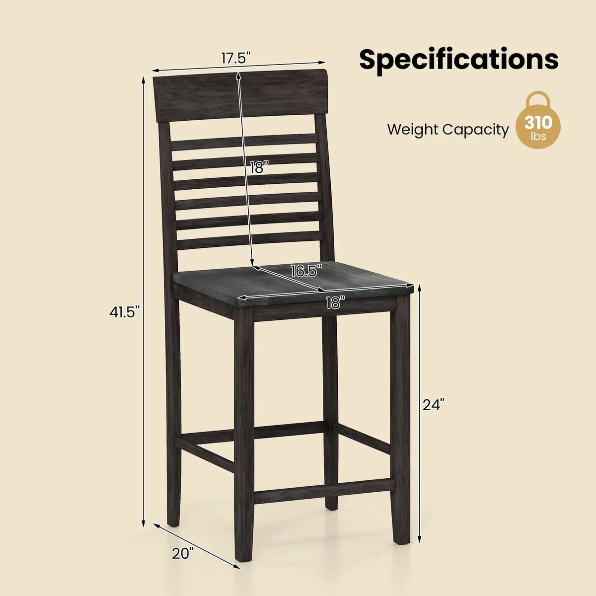 Dining Chair Set of 2 with Footrests and Solid Wood Frame by DirectDeals