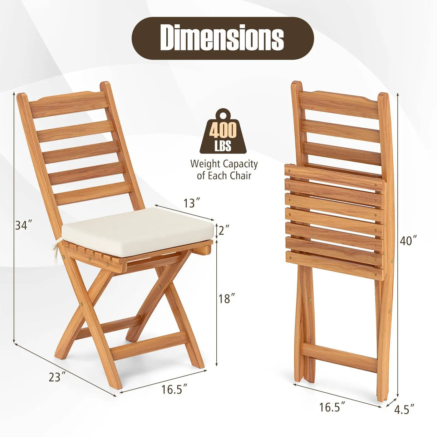 Patio Folding Chairs Set of 2 with Soft Seat Cushion by DirectDeals