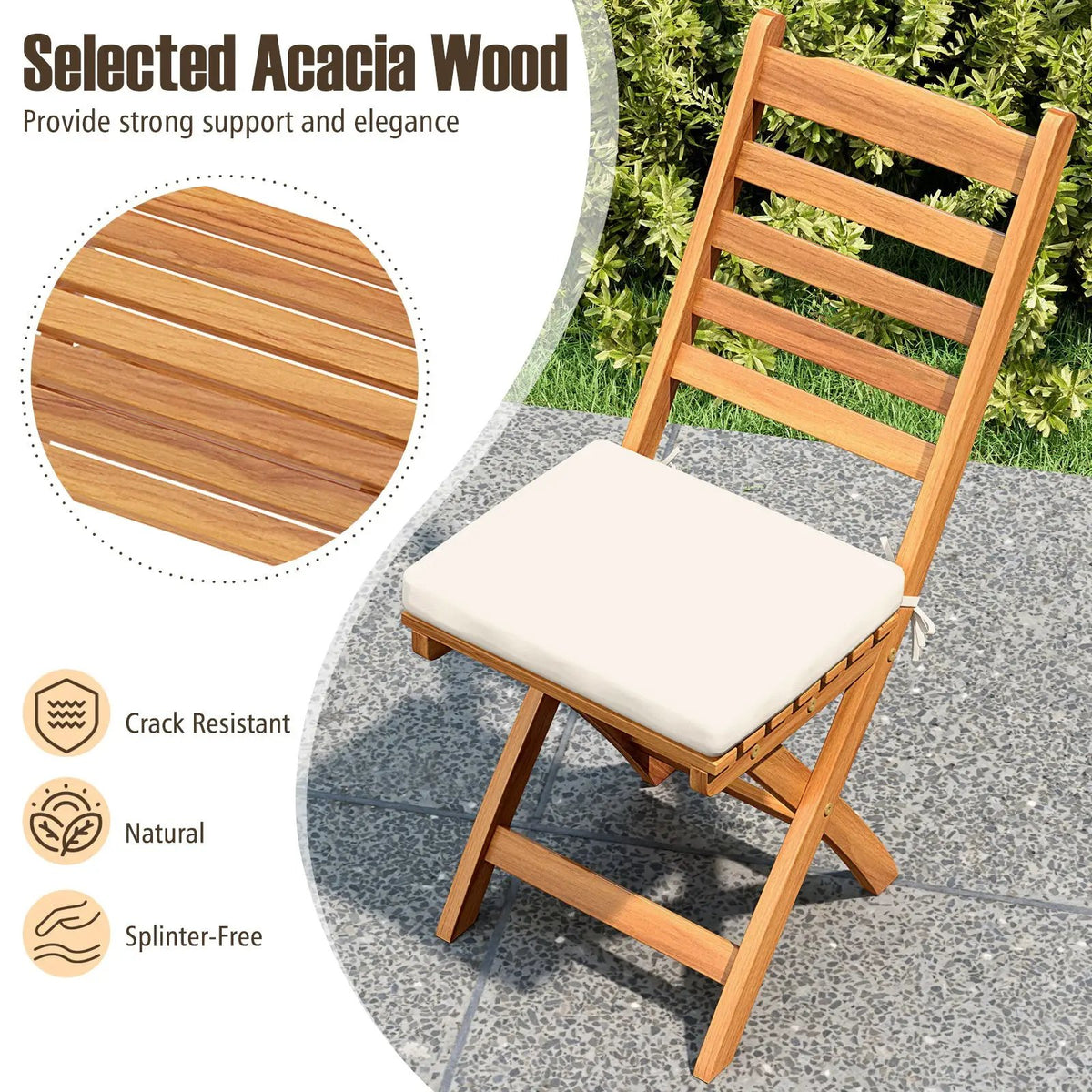Patio Folding Chairs Set of 2 with Soft Seat Cushion by DirectDeals