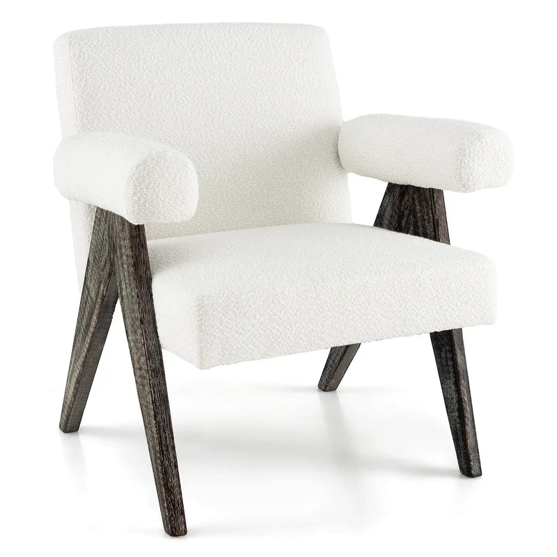 Upholstered Armchair with Natural Rubber Wood Legs and Sponge Padded Seat-White by DirectDeals