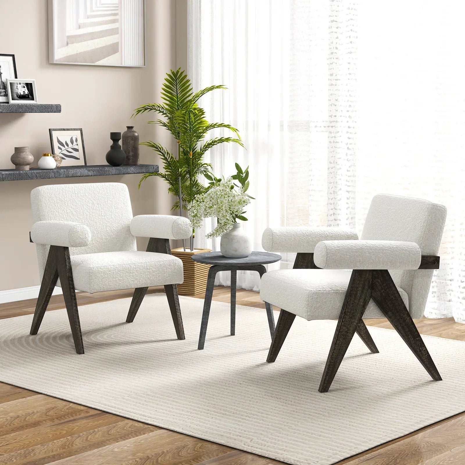Upholstered Armchair with Natural Rubber Wood Legs and Sponge Padded Seat-White by DirectDeals