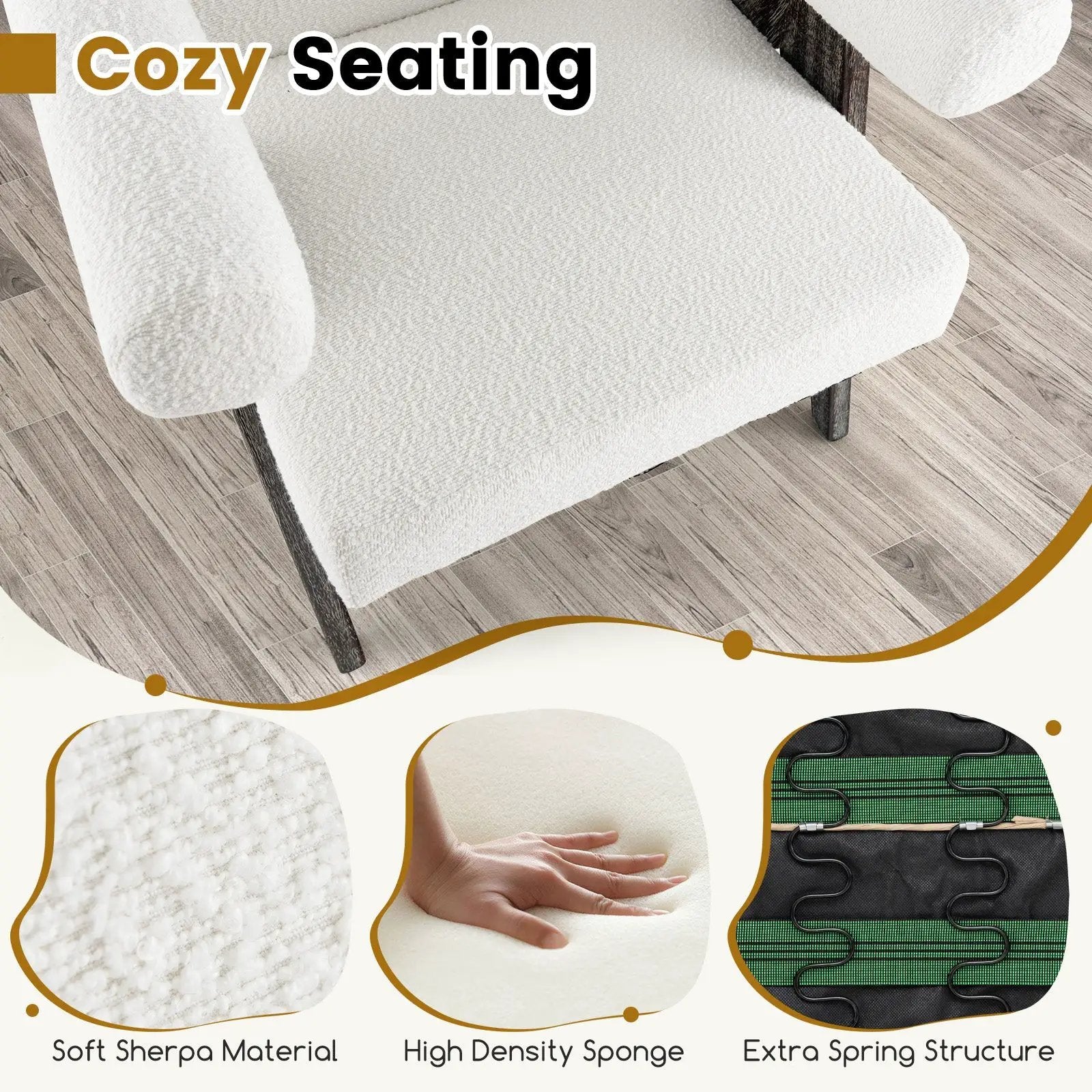Upholstered Armchair with Natural Rubber Wood Legs and Sponge Padded Seat-White by DirectDeals