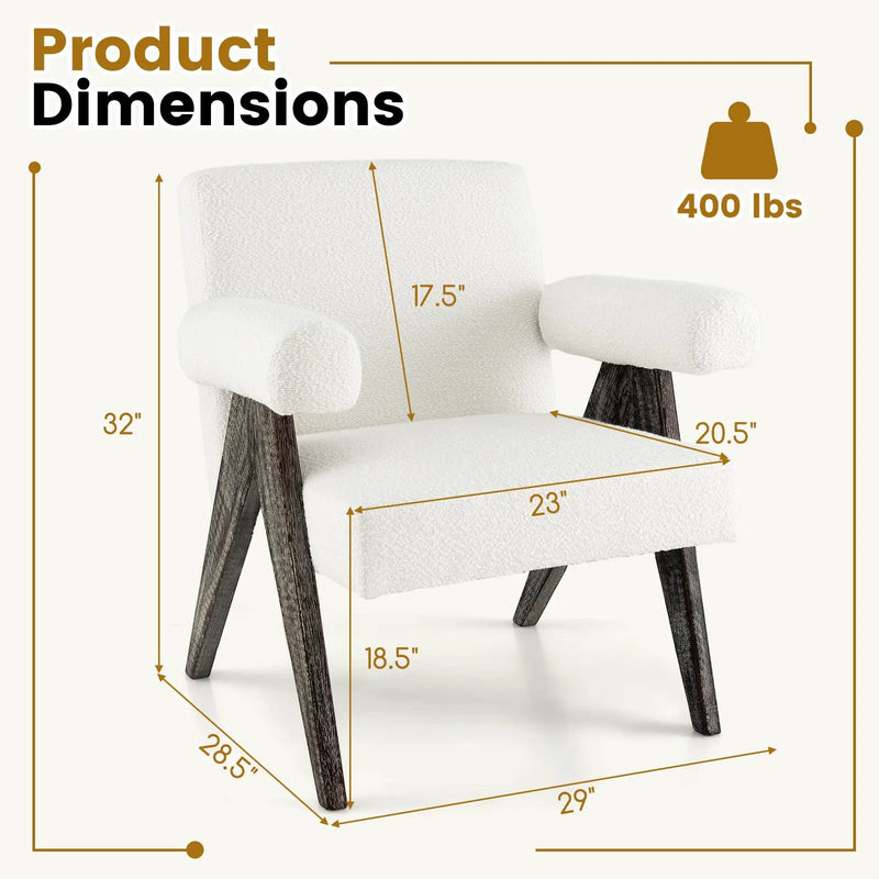 Upholstered Armchair with Natural Rubber Wood Legs and Sponge Padded Seat-White by DirectDeals