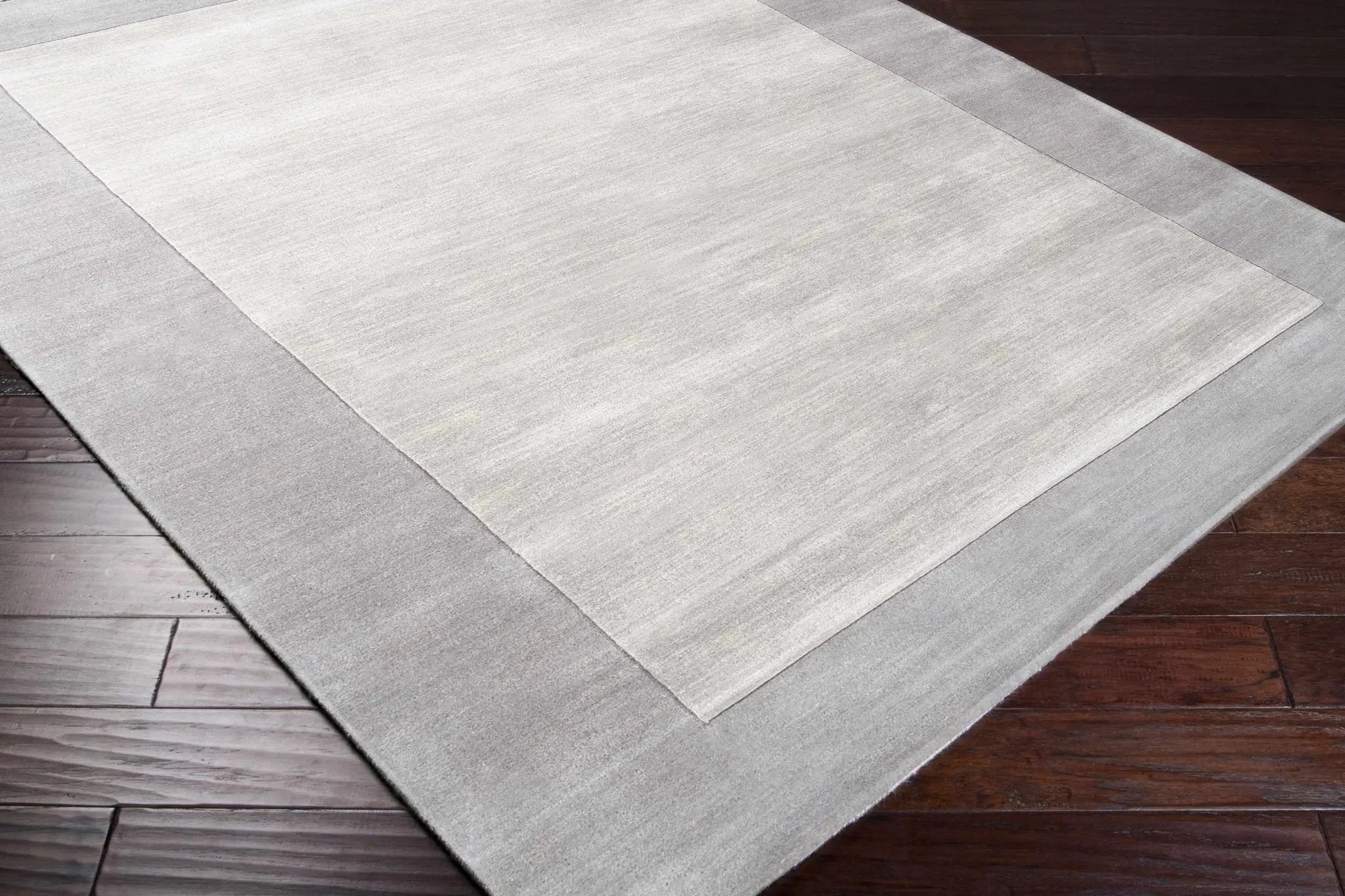 Bordered Solid Gray Wool Rug by Boutique Rugs