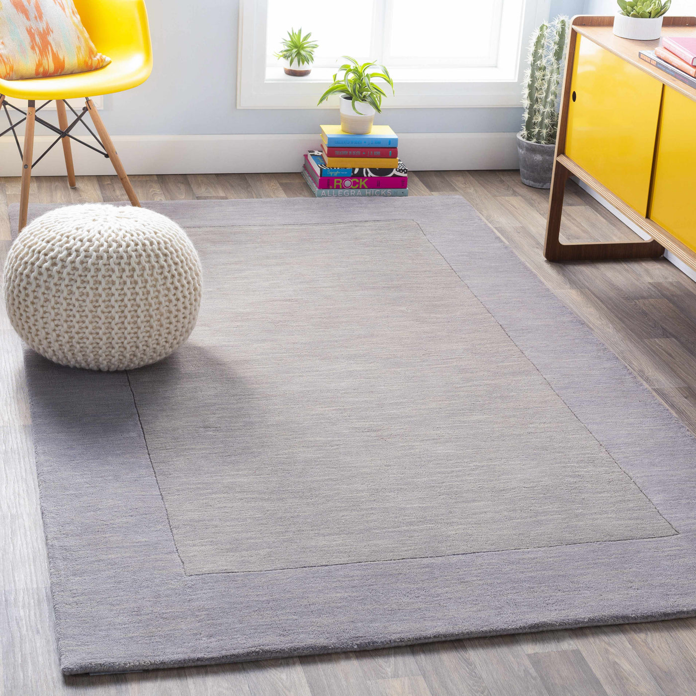 Bordered Solid Gray Wool Rug by Boutique Rugs