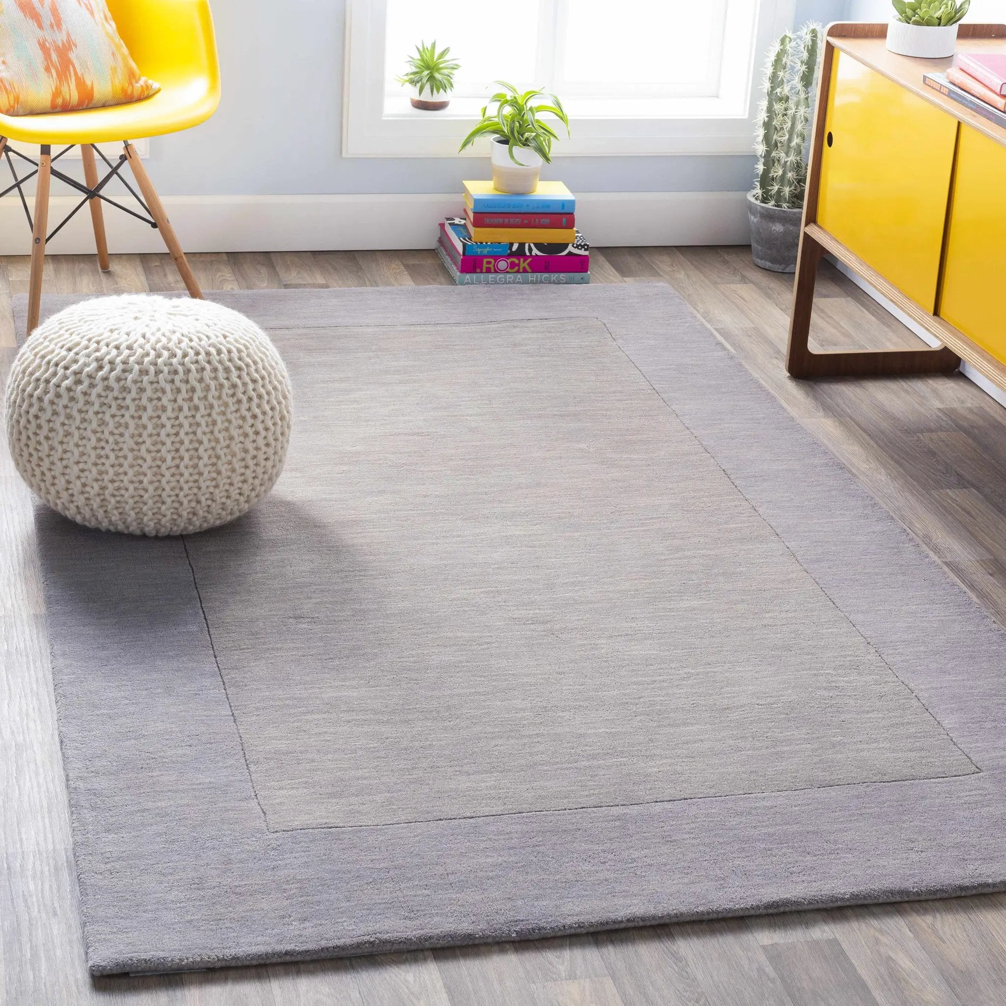 Bordered Solid Gray Wool Rug by Boutique Rugs