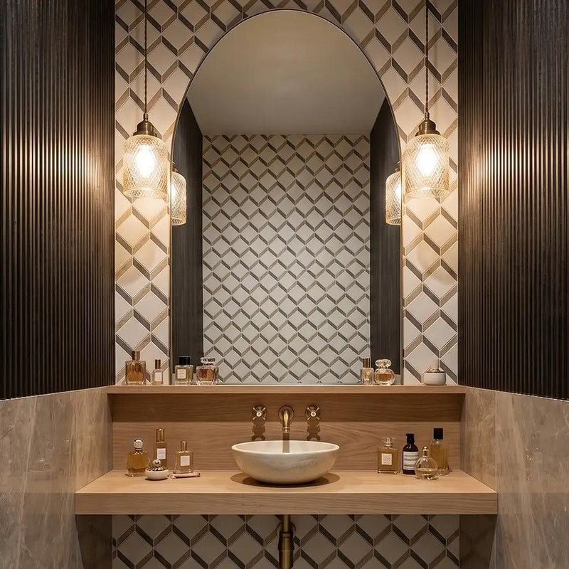 Champagne, Seashell, Bosphorus Honed Steps 3d Limestone Mosaics 14 9/16x14 15/16 by Stonetiledepot