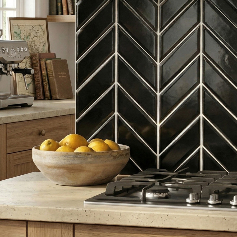Midnight Glossy Chevron Ceramic Tiles 2x6 Ceramic Glossy 2x6 Tiles — 2