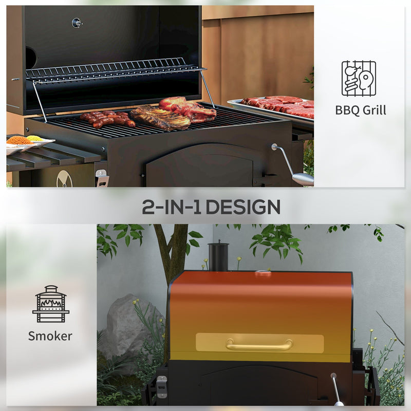 Charcoal Grill with Adjustable Height and Folding Shelves - Black Steel, photo 4 of 9