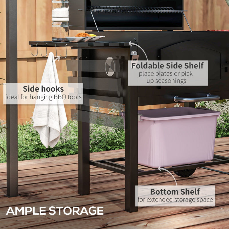 Charcoal Grill with Adjustable Height and Folding Shelves - Black Steel, photo 6 of 9