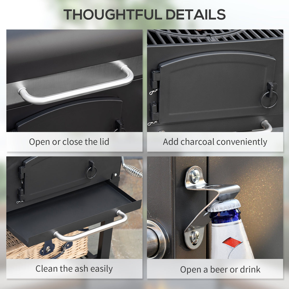 Charcoal Grill with Adjustable Height and Folding Shelves - Black Steel, photo 8 of 9