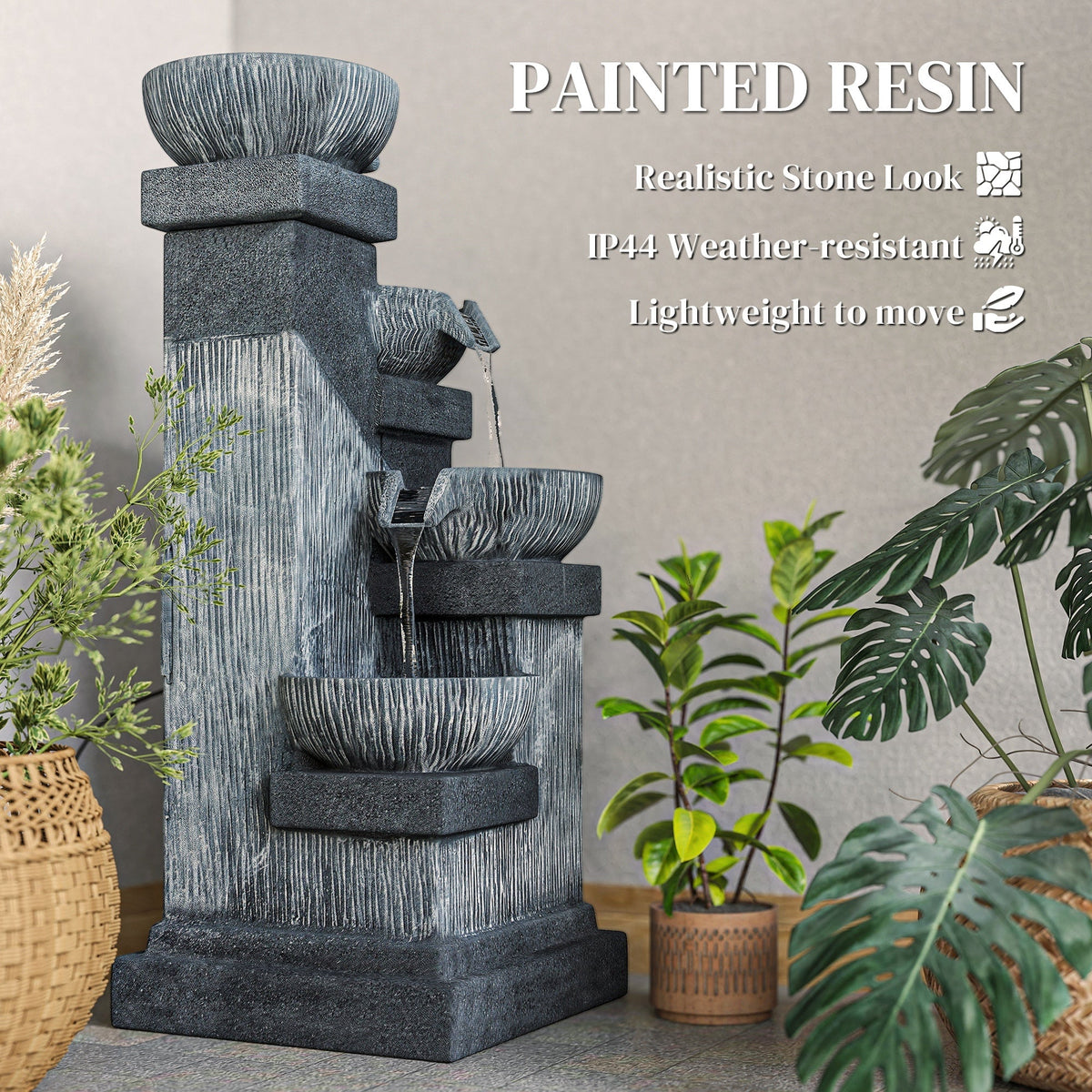 Resin Tiered Outdoor Fountain 4 Bowl Two Tone, photo 4 of 10
