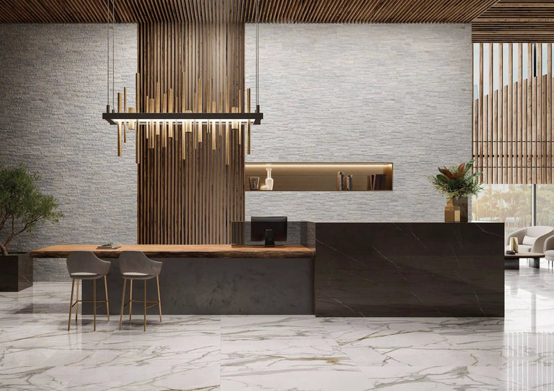 Charme Calacatta Gold Marble Look Porcelain Tiles 24x48 by landmarkceramics