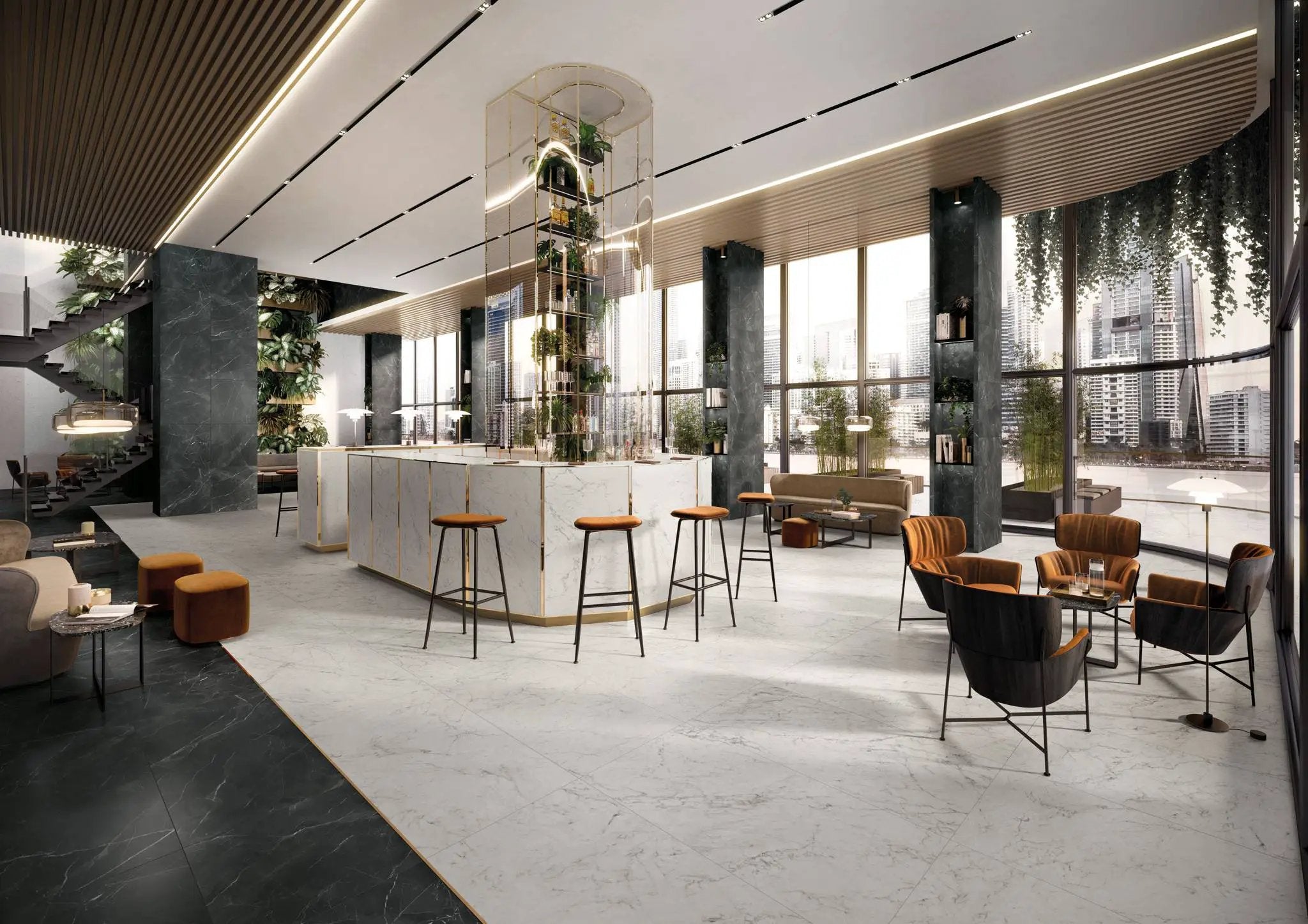 Charme Evo Calacatta Black Marble Look Porcelain Tiles 24x24 by landmarkceramics