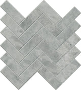 Charme Evo Pearl Grey Herringbone Marble Look Porcelain Mosaics 12x12