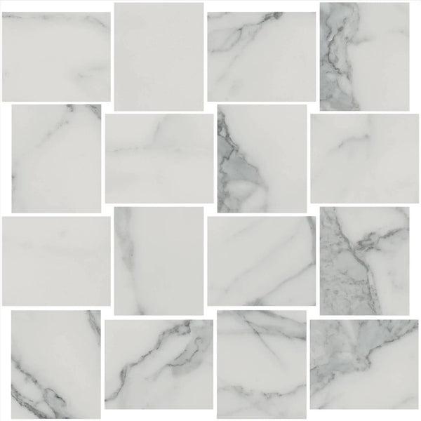 Charme Veined Statuario Mosaic B Marble Look Porcelain Mosaics 12x12