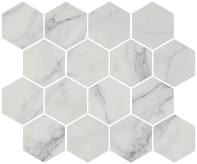 Charme Veined Statuario Mosaic D Marble Look Porcelain Mosaics 12x10 by landmarkceramics