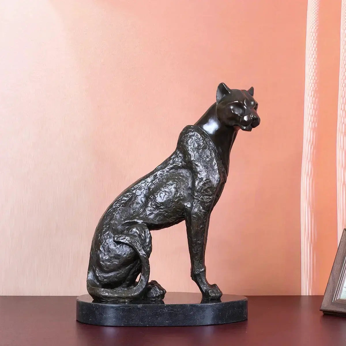 Bronze Cheetah Decorative Sculpture for Living Room Tabletop Decor by House Of Avana