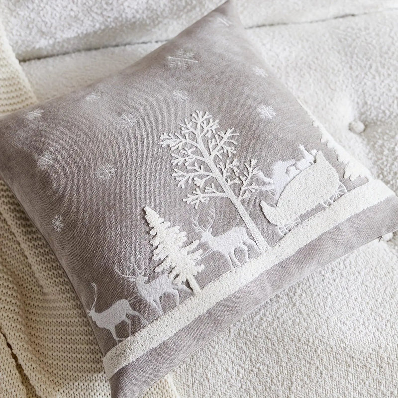 Chenille Christmas Pillowcase with Embroidered Santa Sled Design by House Of Avana