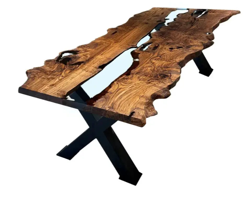 Live Edge, Epoxy Resin River Dining Room Table Made Of Chestnut Wood by Gizz