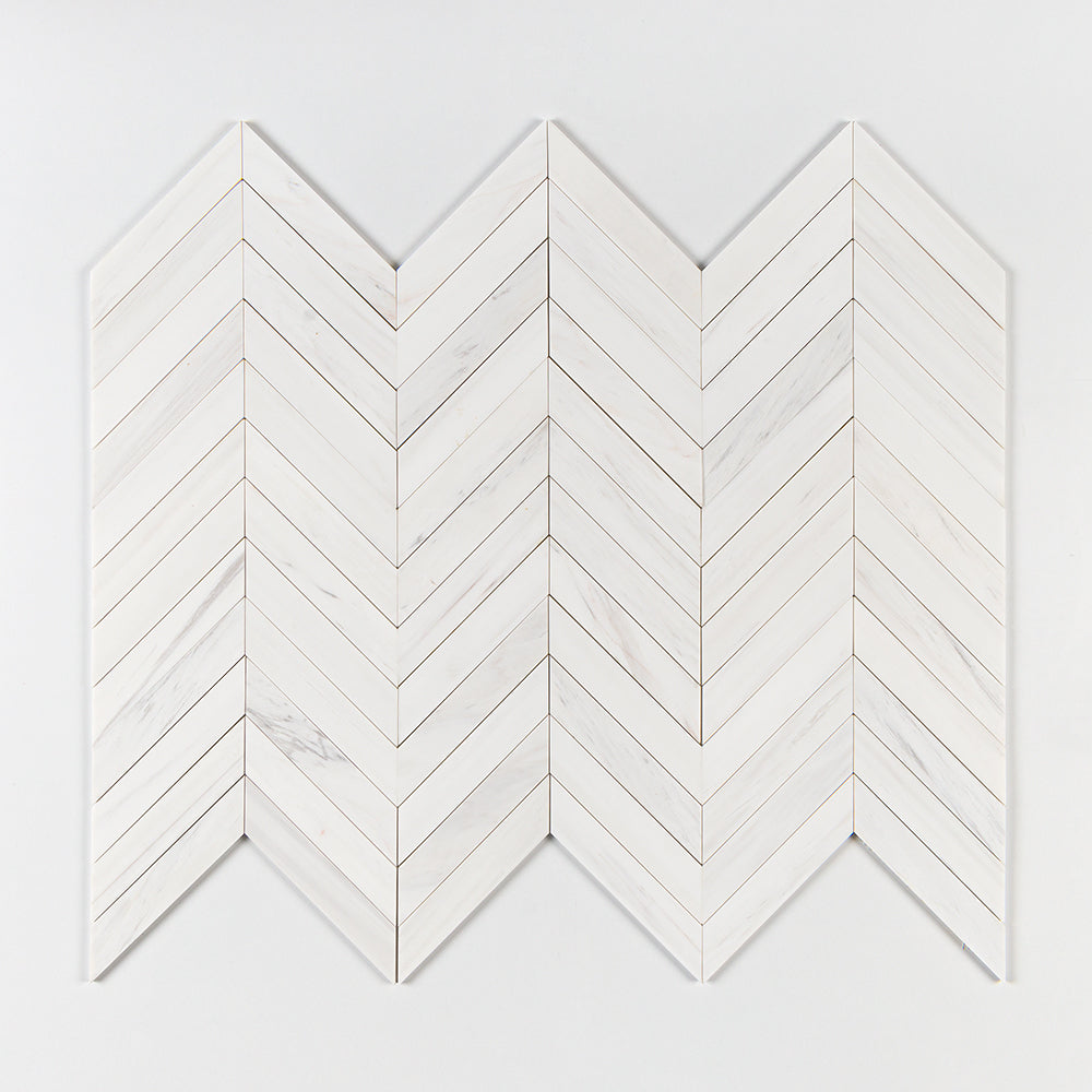 Bianco Dolomiti Honed Chevron Waterjet Marble Waterjet Mosaics 13x10 Marble Honed 14x14 Waterjet Mosaics — 1