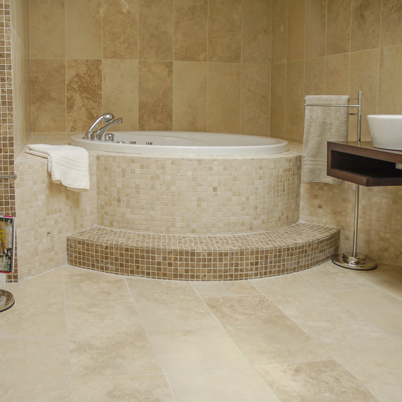 Chiaro Honed Filled 1x1 Travertine Mosaics 12x12 Travertine Honed Filled 12x12 Mosaics — 2