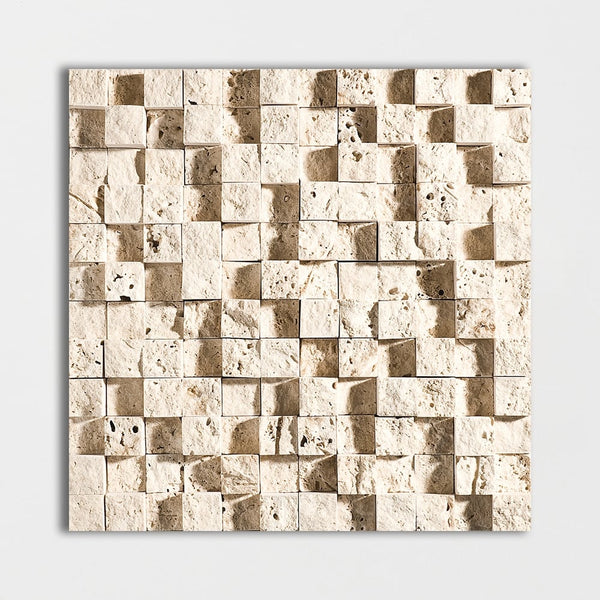 Chiaro Rock Face 1x1 Travertine Mosaics 12 5/8x12 5/8