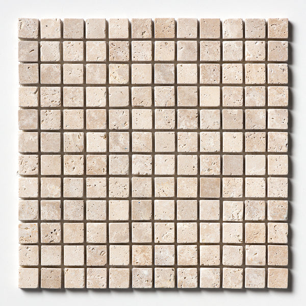 Chiaro Tumbled 1x1 Travertine Mosaics 12x12