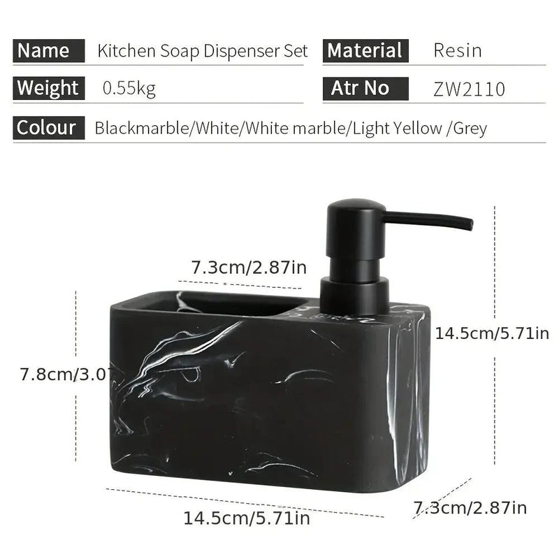 Chic Black & White Marble-Inspired Soap Dispenser with Sponge Holder - Perfect for Bathroom Decor by House Of Avana