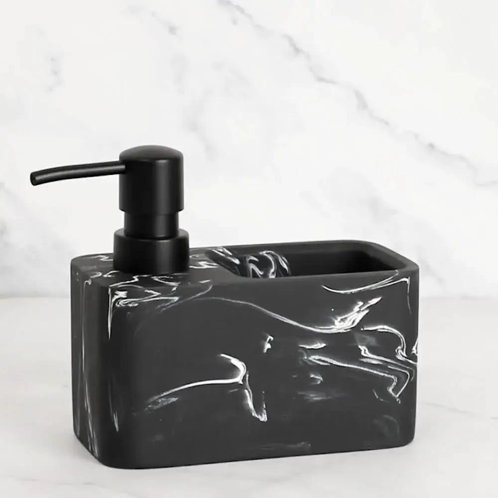 Chic Black & White Marble-Inspired Soap Dispenser with Sponge Holder - Perfect for Bathroom Decor by House Of Avana