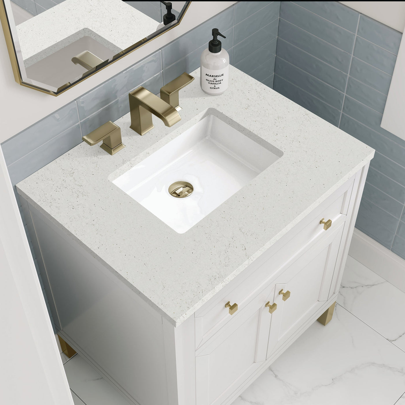 James Martin Chicago 30" Single Bathroom Vanity, Glossy White with Lime Delight countertop