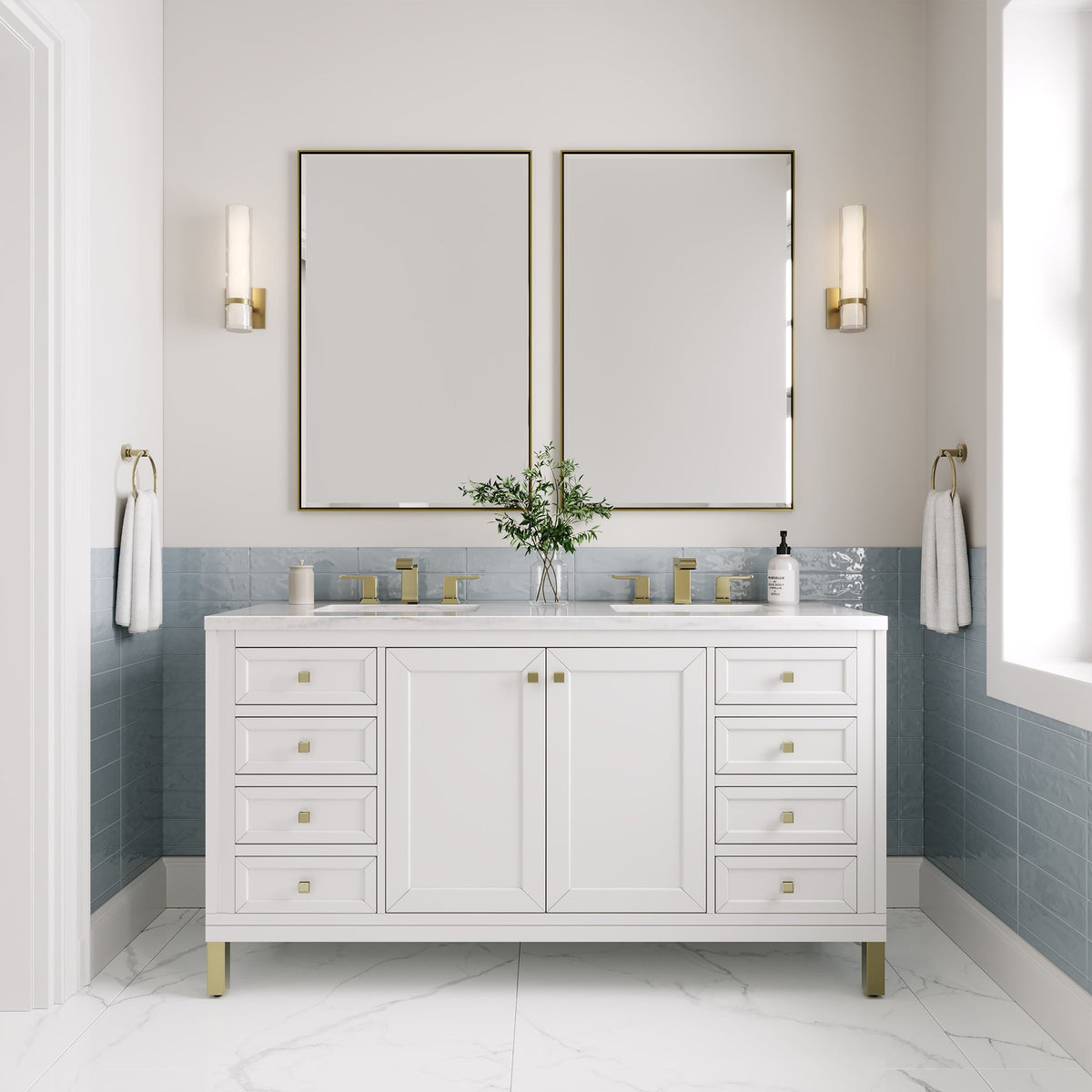 James Martin Chicago 60" Double Bathroom Vanity, Glossy White, cabinet without a countertop