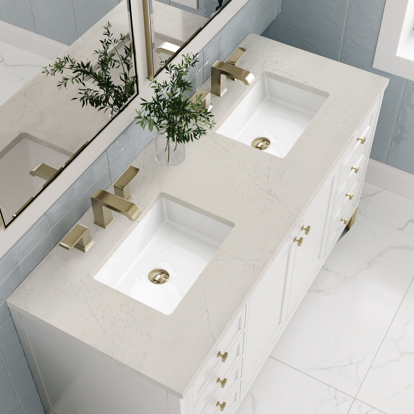 James Martin Chicago 60" Double Bathroom Vanity, Glossy White with Siberian countertop