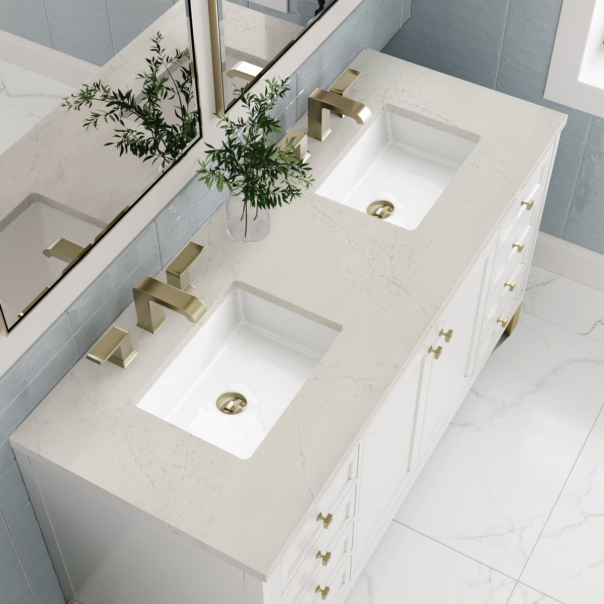 James Martin Chicago 60" Double Bathroom Vanity, Glossy White with Siberian countertop