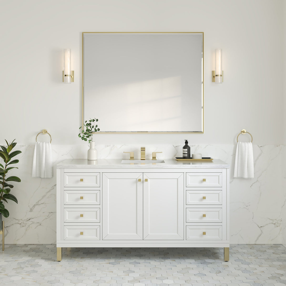 James Martin Chicago 60" Single Bathroom Vanity, Glossy White, cabinet without a countertop