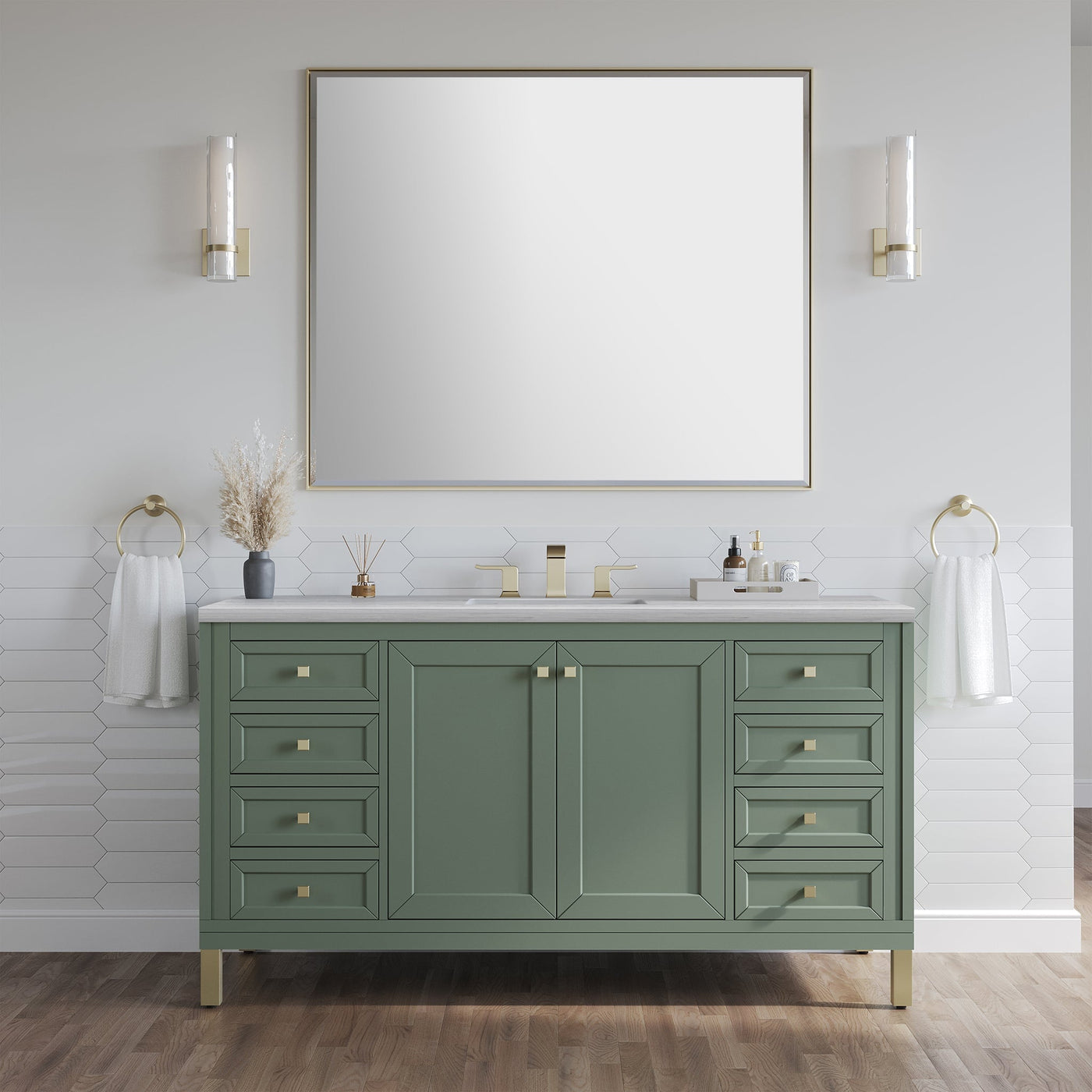 James Martin Chicago 60" Single Bathroom Vanity, Smokey Celadon, cabinet without a countertop