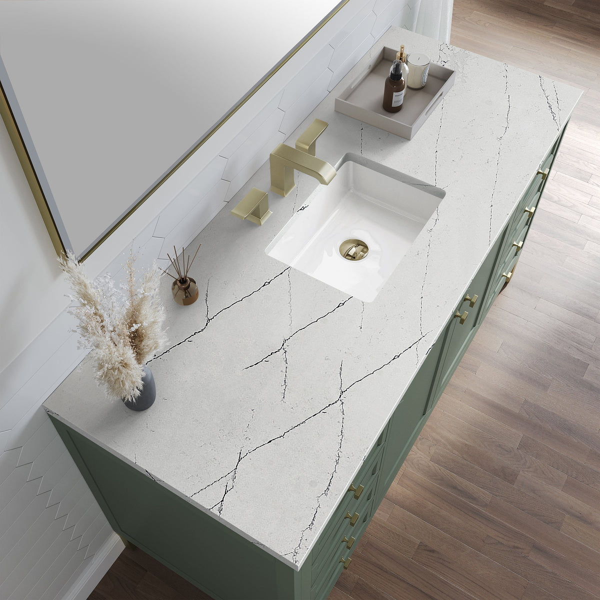 James Martin Chicago 60" Single Bathroom Vanity, Smokey Celadon with Ethereal Noctis countertop