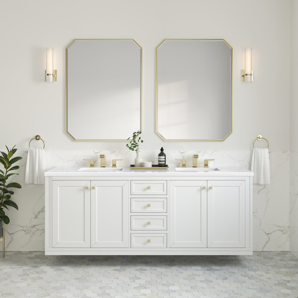 James Martin Chicago 72" Double Bathroom Vanity, Glossy White, cabinet without a countertop